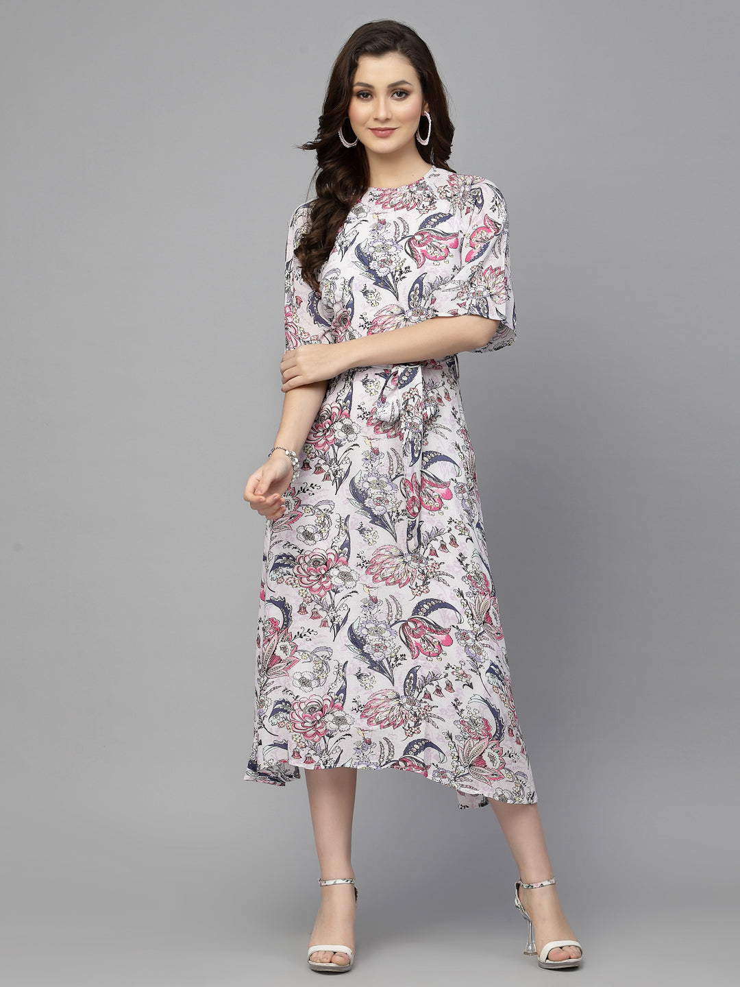 Valbone Women’s Grey Viscose Rayon Print Dress