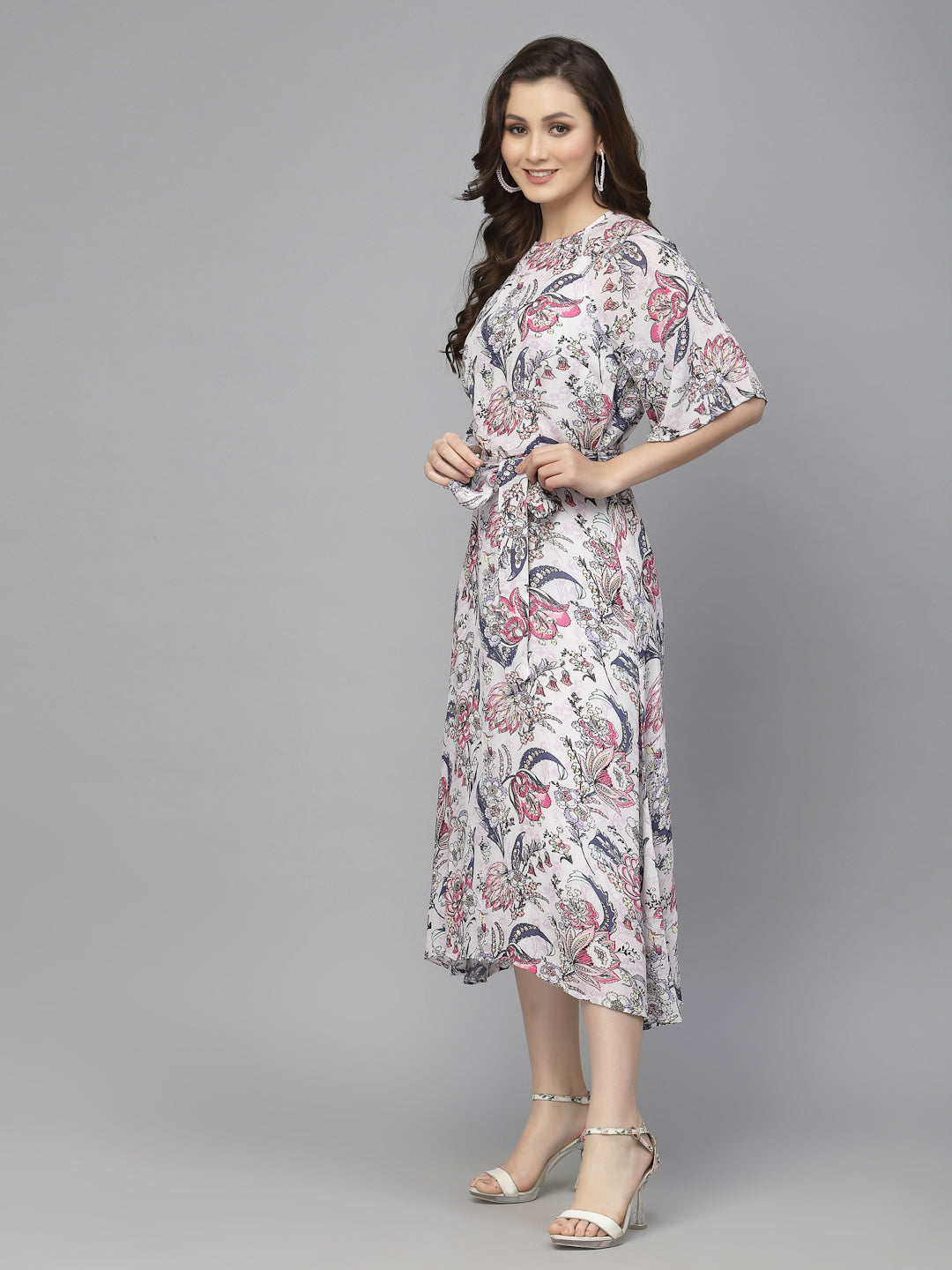 Valbone Women’s Grey Viscose Rayon Print Dress