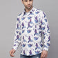 Valbone Men’s  Digital Print White & Blue Leaf Printed Regular Fit Casual Shirt Full Sleeves