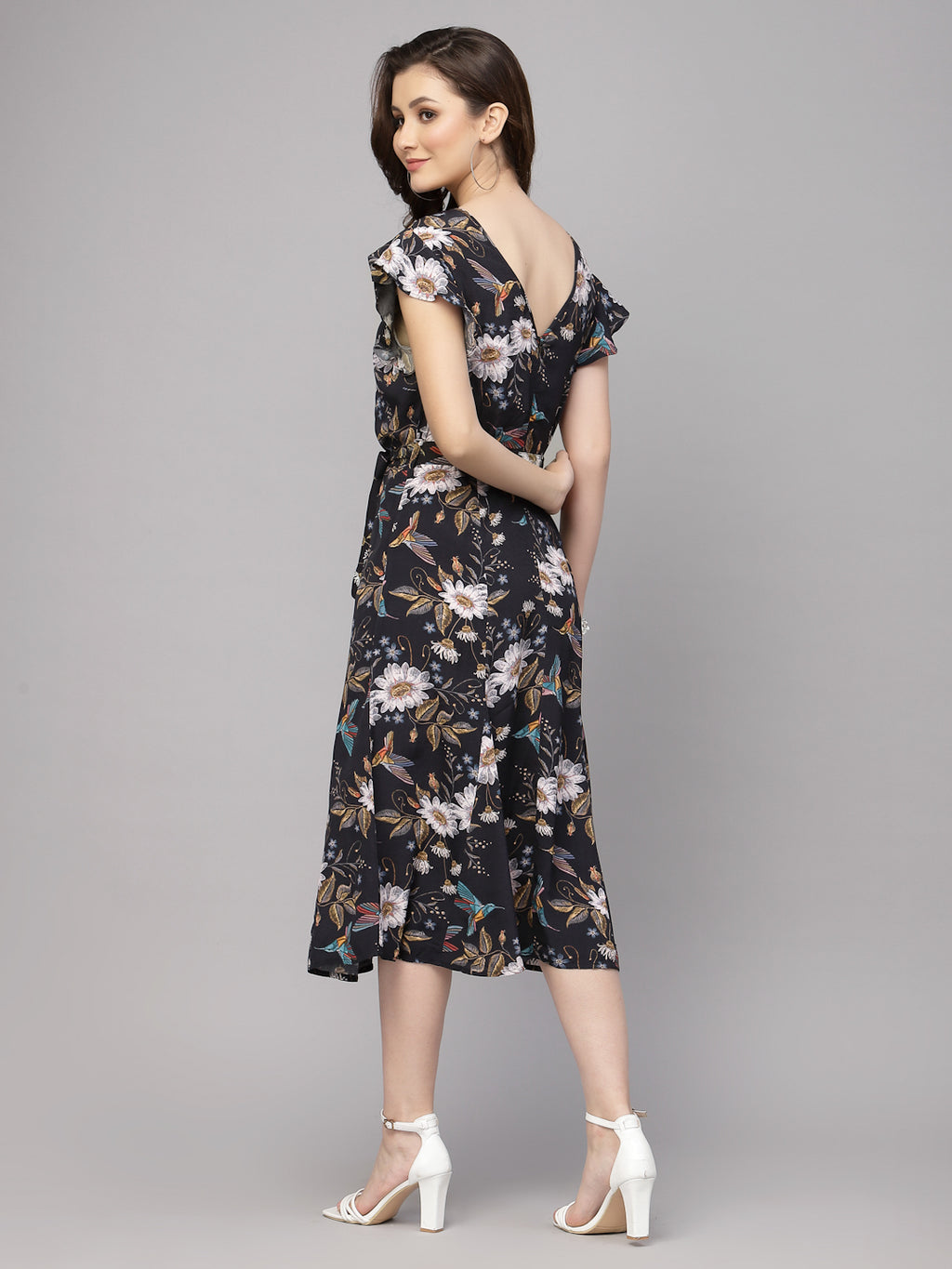 Black Floral Viscose Printed Dress