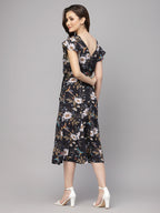 Black Floral Viscose Printed Dress