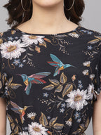 Black Floral Viscose Printed Dress