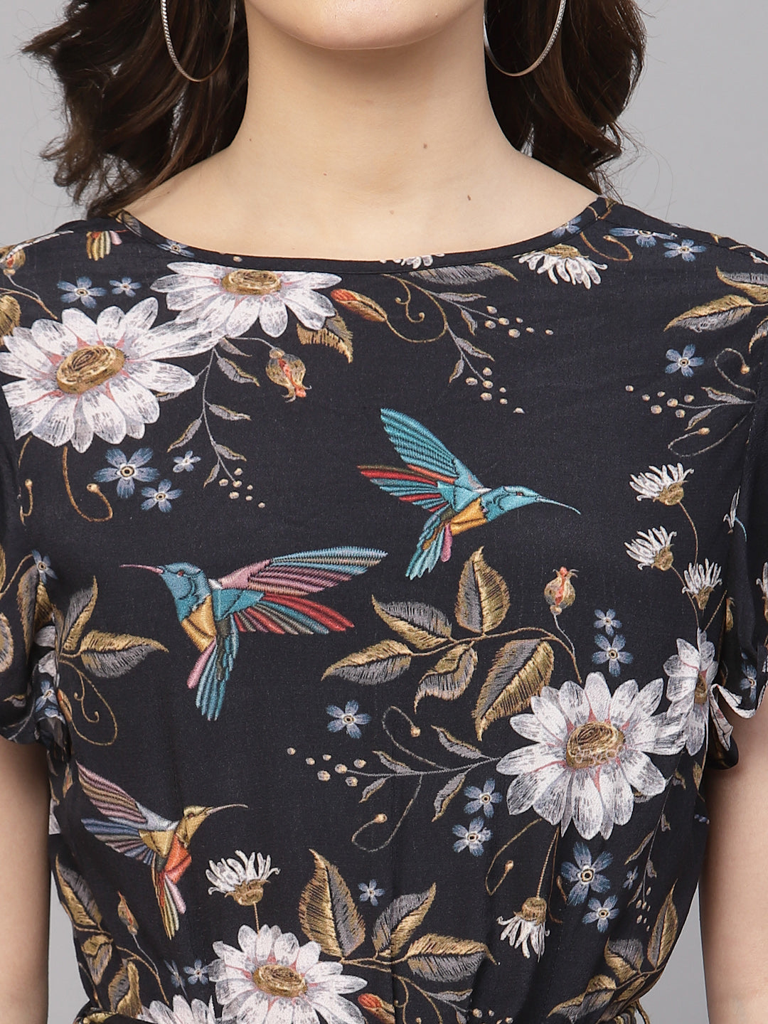 Black Floral Viscose Printed Dress