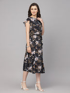 Black Floral Viscose Printed Dress