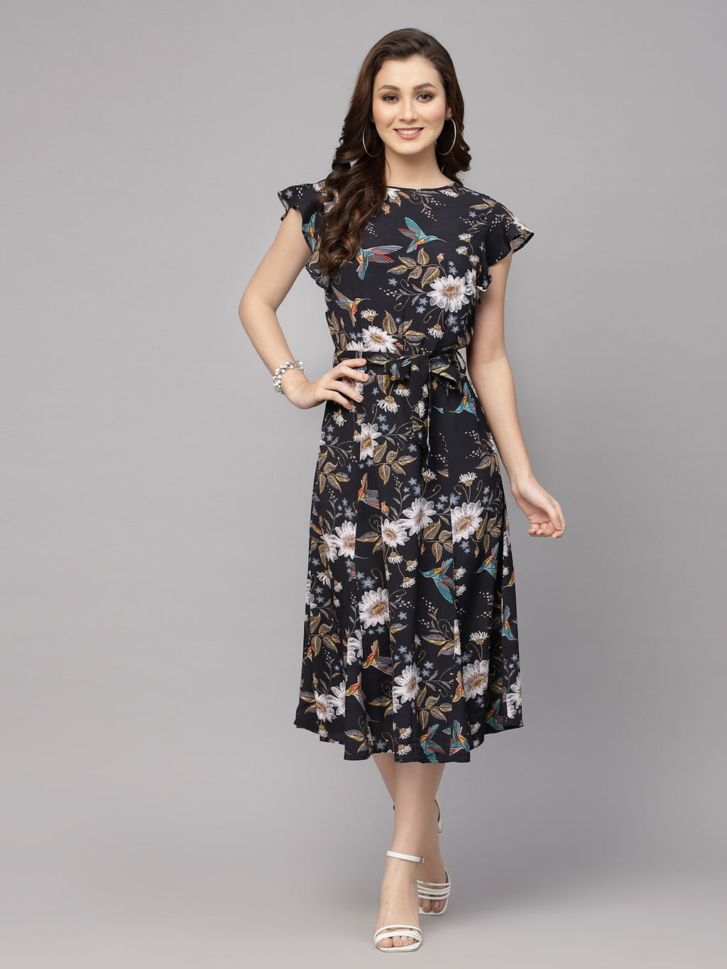 Black Floral Viscose Printed Dress