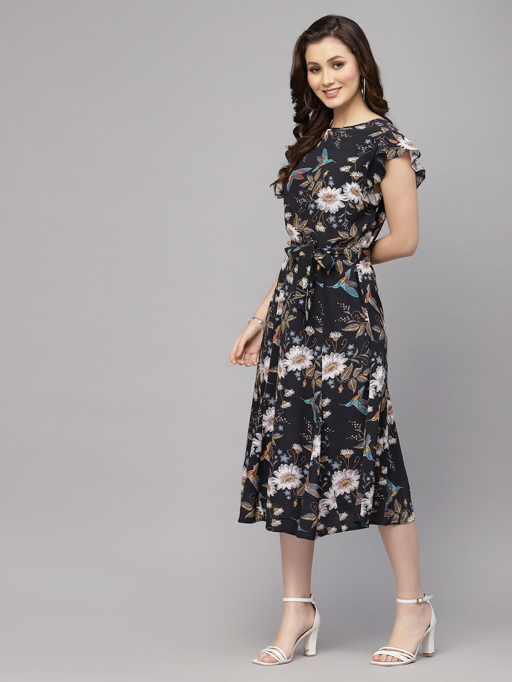 Black Floral Viscose Printed Dress