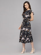 Black Floral Viscose Printed Dress