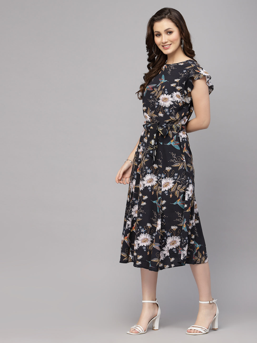 Black Floral Viscose Printed Dress