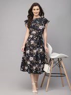 Black Floral Viscose Printed Dress