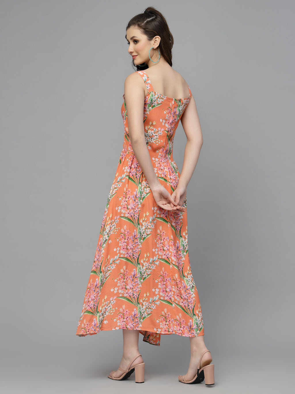 Orange Print Maxi Dress