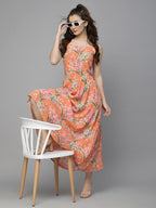 Orange Print Maxi Dress