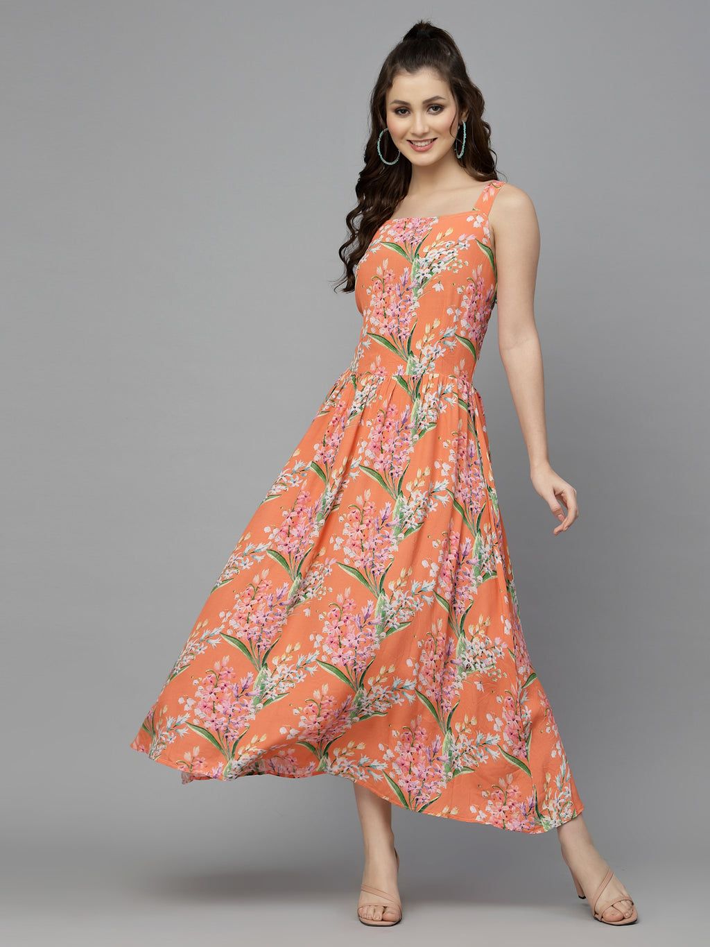 Orange Print Maxi Dress