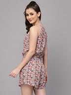 Valbone Women's Red Viscose Printed Jumpsuit