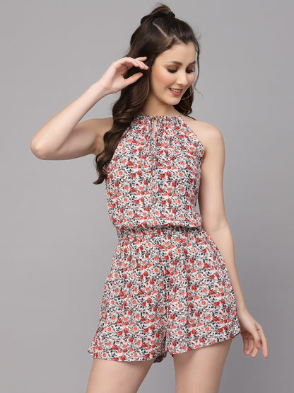 Valbone Women's Red Viscose Printed Jumpsuit
