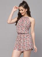 Valbone Women's Red Viscose Printed Jumpsuit