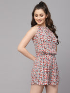 Valbone Women's Red Viscose Printed Jumpsuit