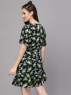 Green Floral Printed Viscose Dress