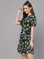 Green Floral Printed Viscose Dress