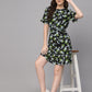 Valbone Women's Western Wear Green Floral Printed Viscose Dress Half Sleeves