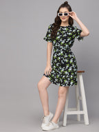 Green Floral Printed Viscose Dress