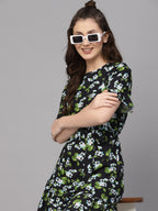 Green Floral Printed Viscose Dress