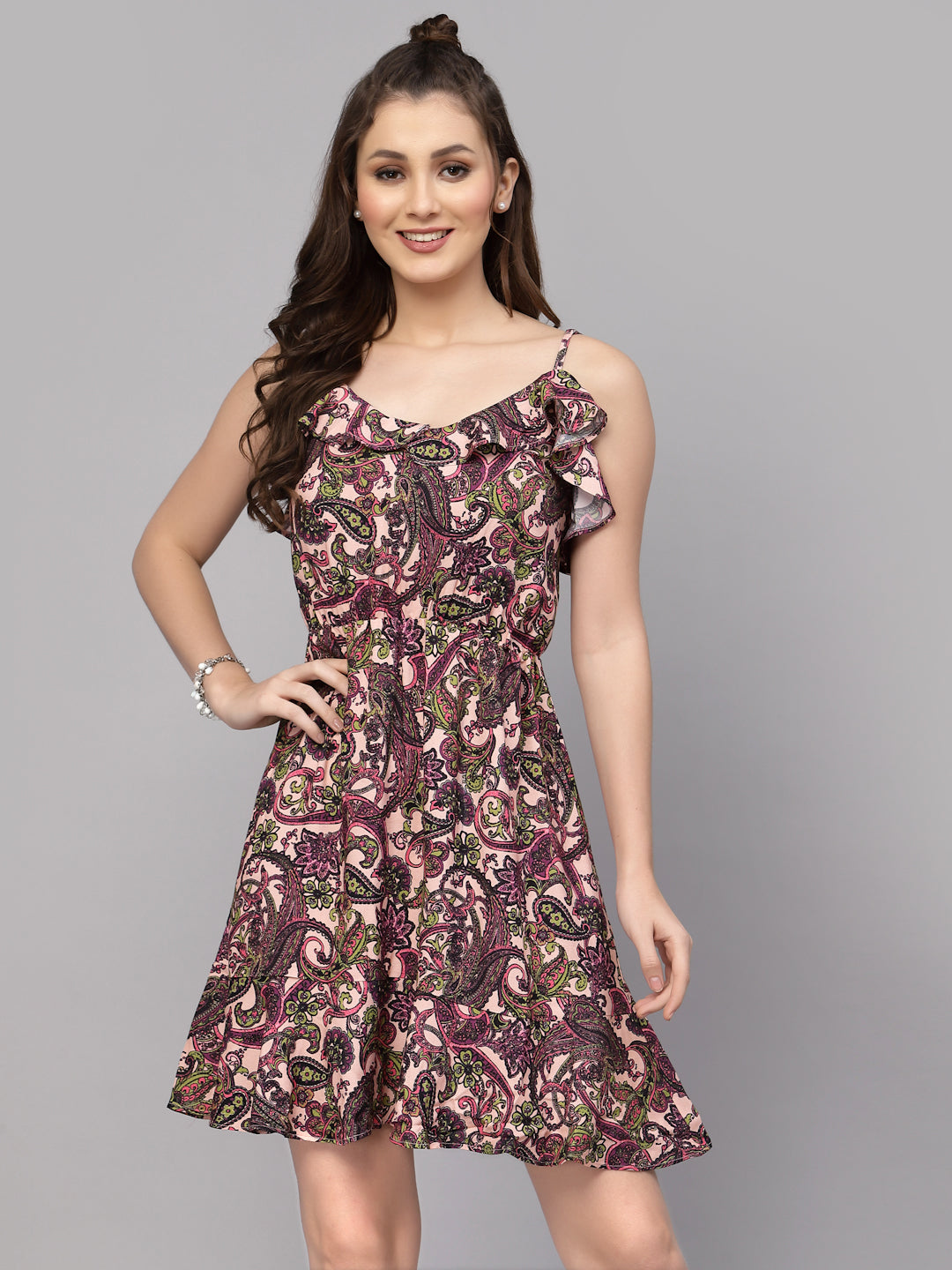 Valbone Women’s Maroon Viscose Floral Print Dress