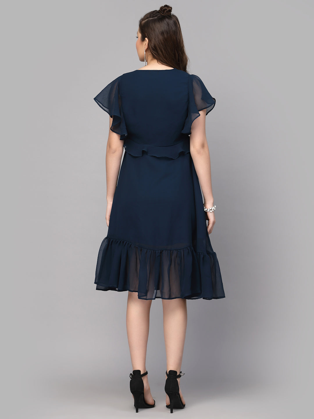 Blue Georgette Solid  Dress