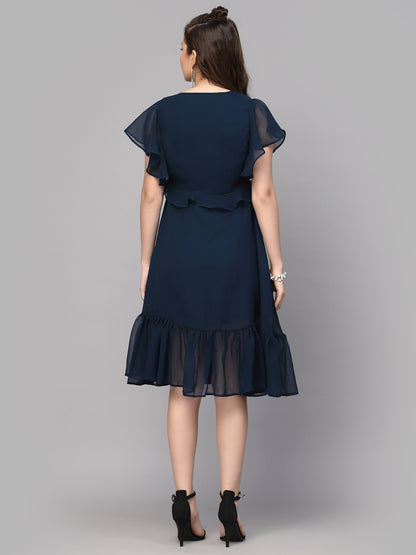 Valbone Women’s Blue Georgette Solid  Dress