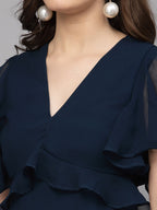 Blue Georgette Solid  Dress