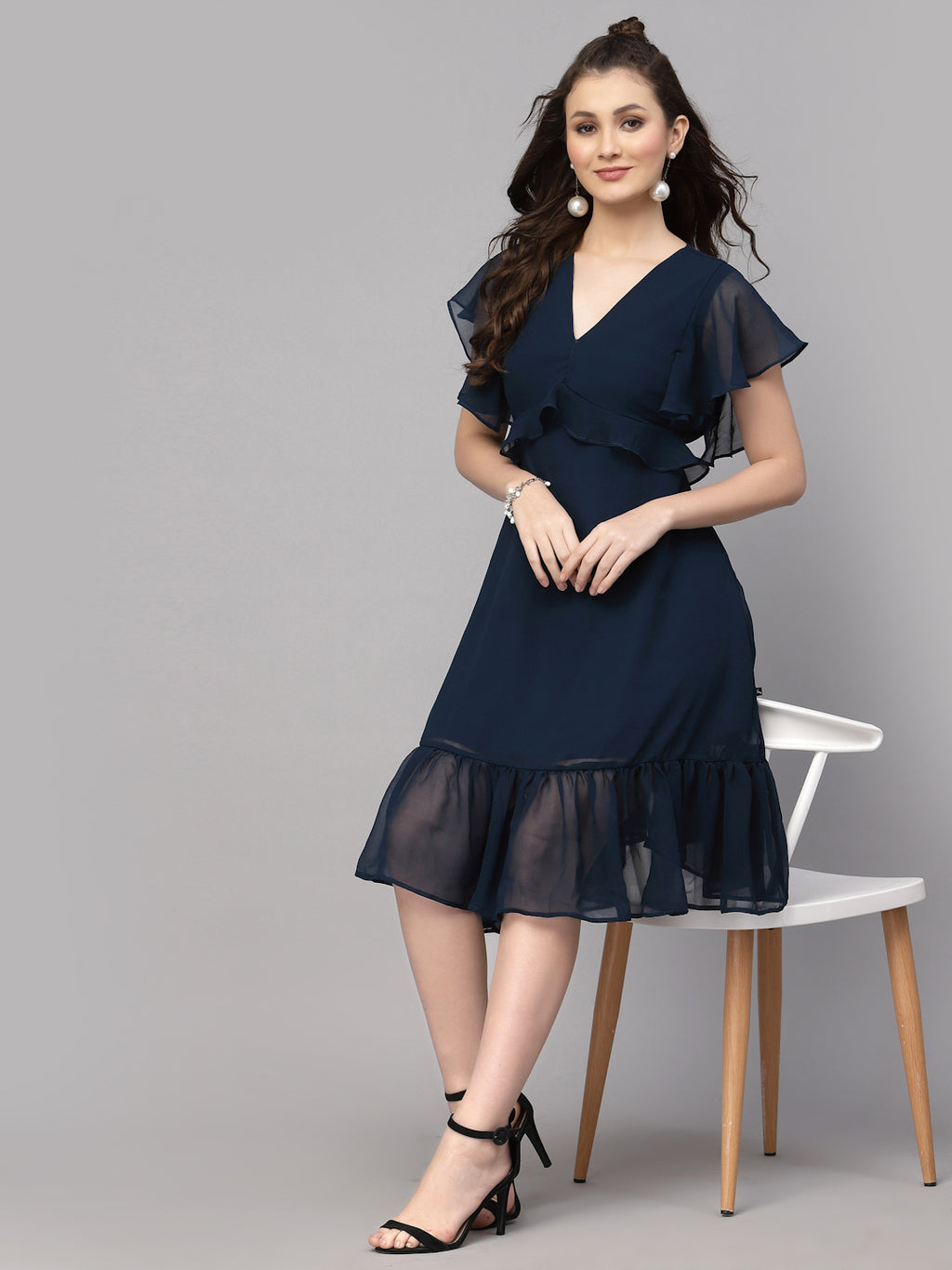 Blue Georgette Solid  Dress
