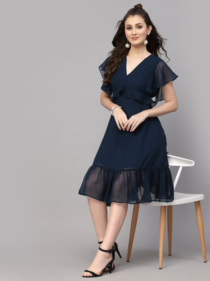 Valbone Women’s Blue Georgette Solid  Dress
