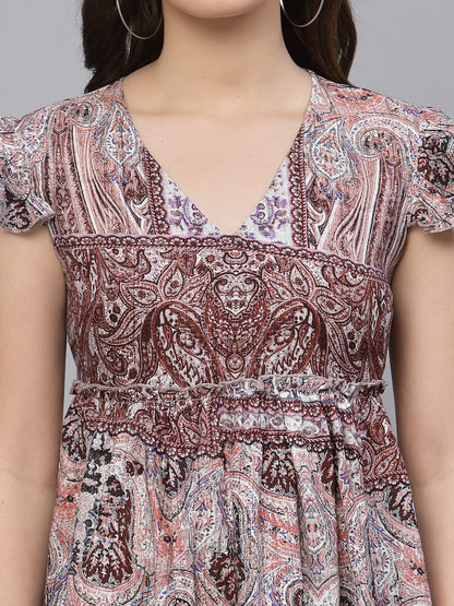 Valbone Women’s Brown Georgette Print Top Short Sleeves