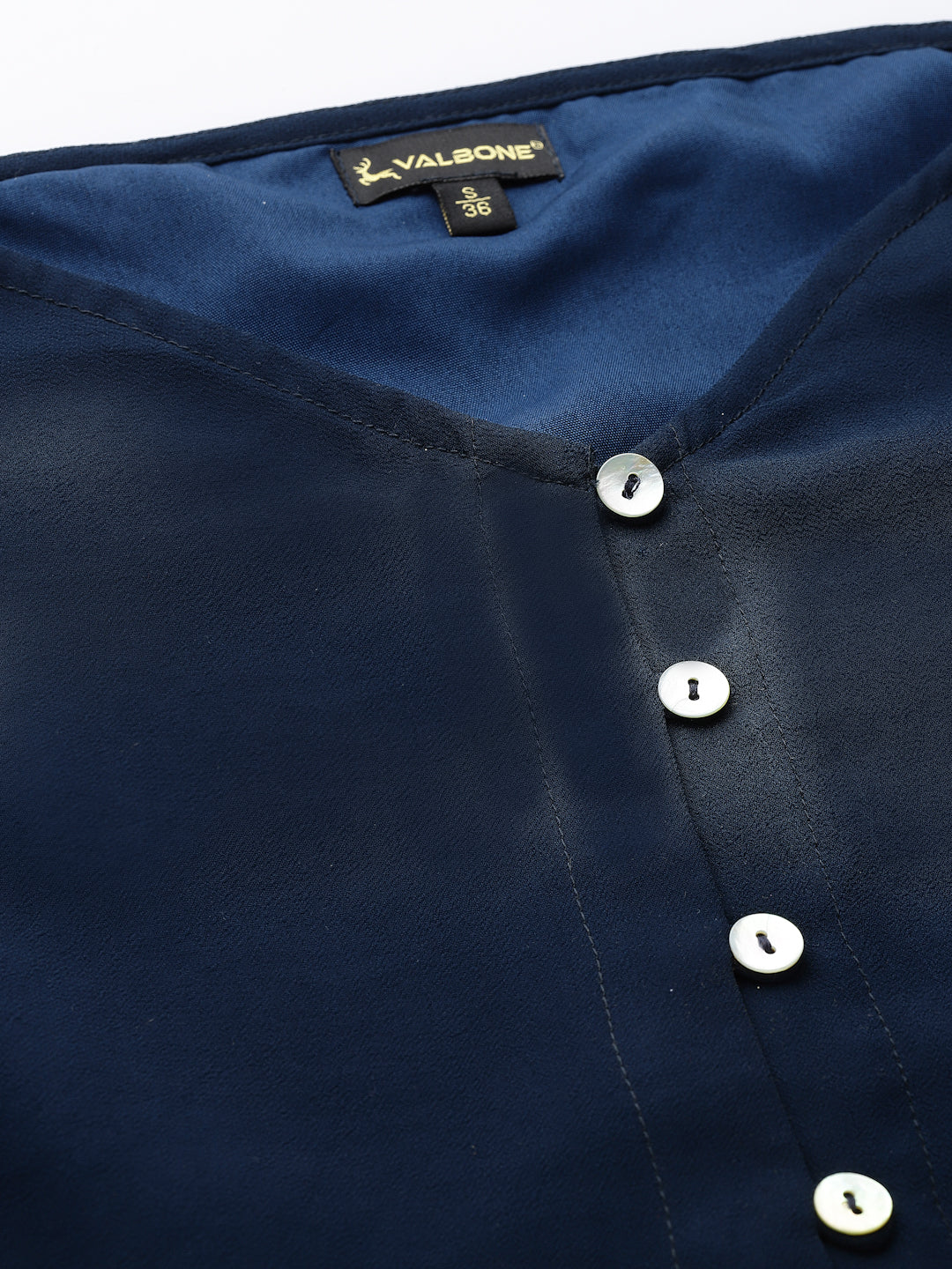 Valbone Women's Navy Blue Georgette Button Closure Top Full-Sleeves