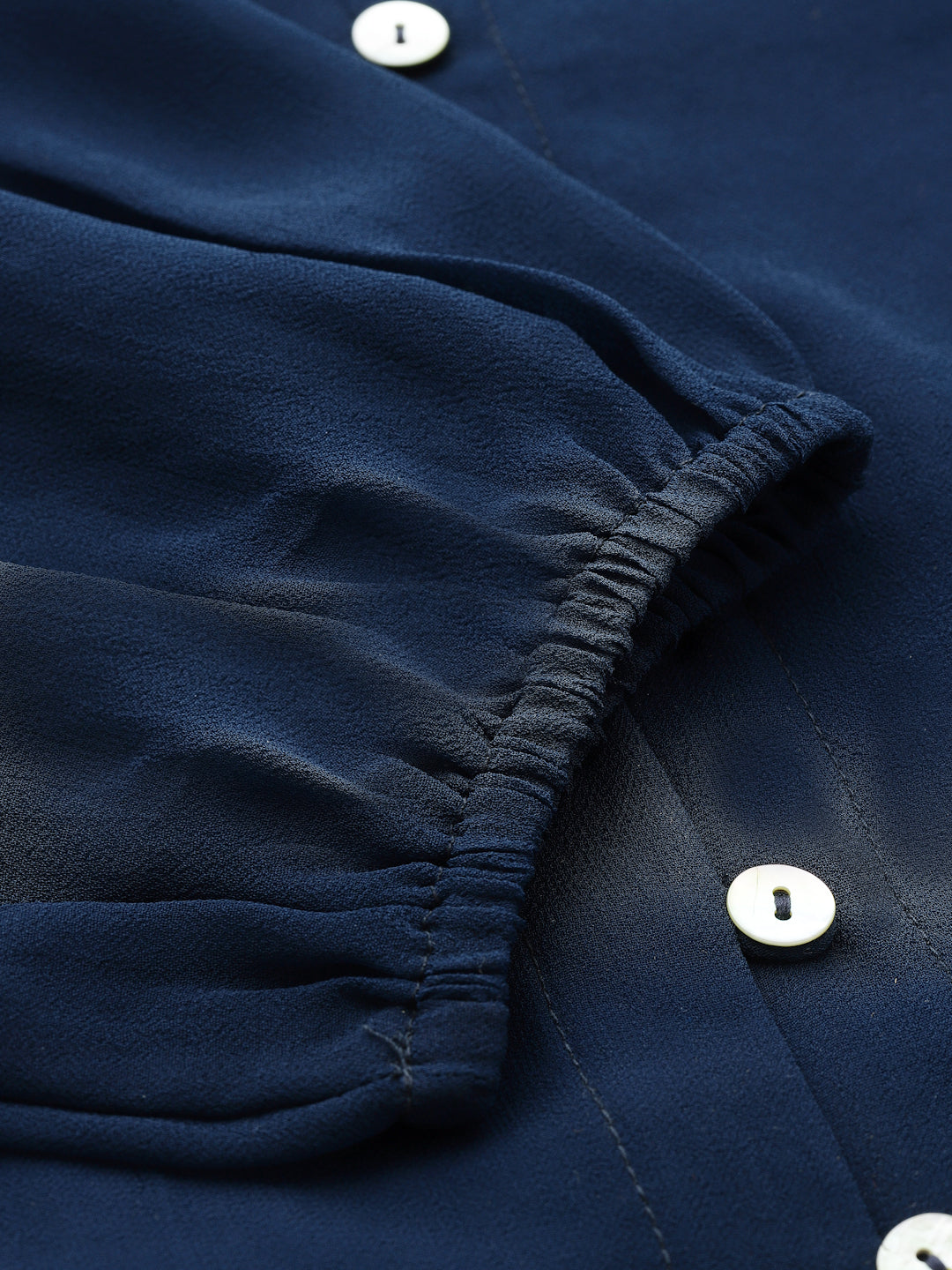 Valbone Women's Navy Blue Georgette Button Closure Top Full-Sleeves