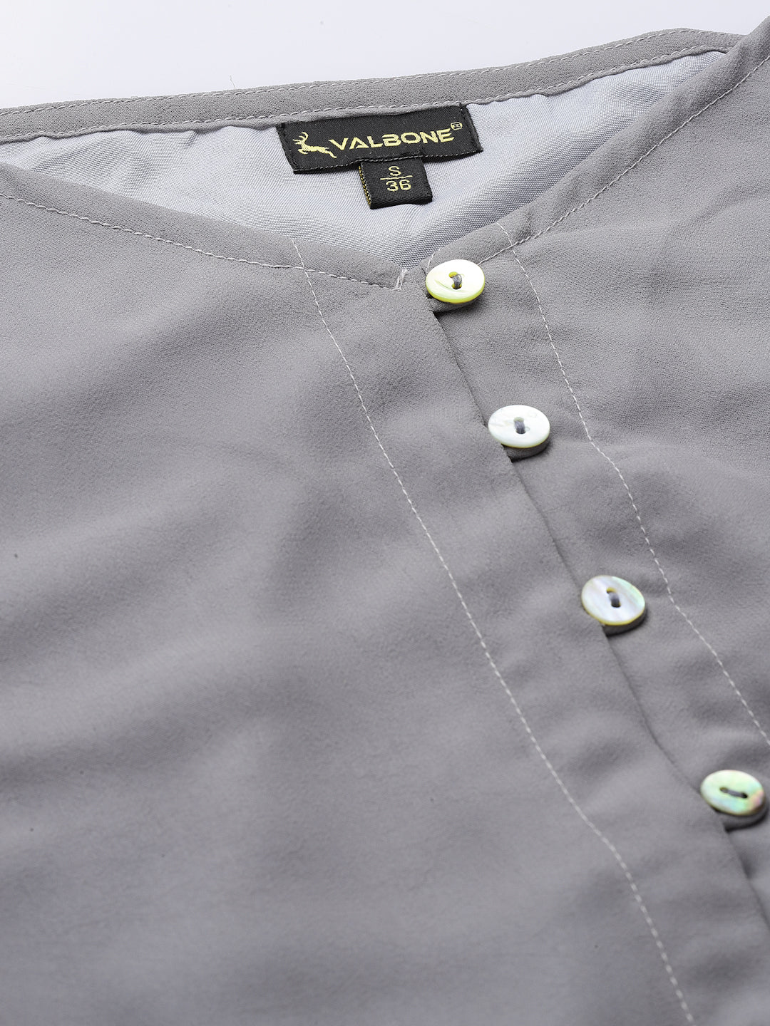 Valbone Women's Grey Georgette Button Closure Top Full-Sleeves