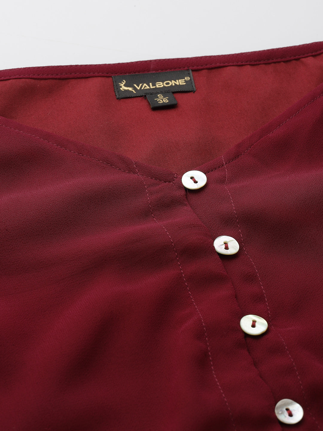 Valbone Women's Maroon Georgette Button Closure Top 3/4-Sleeves