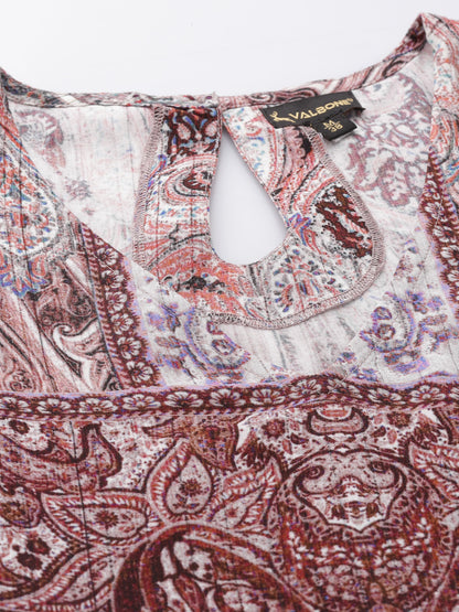 Valbone Women’s Brown Georgette Print Top Short Sleeves