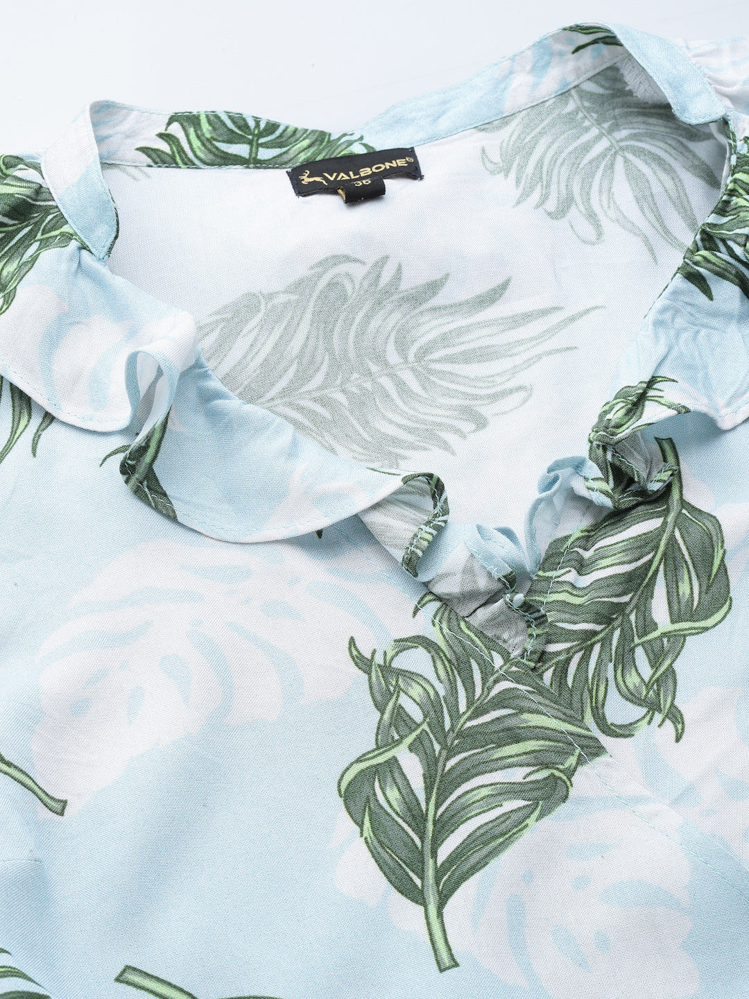 Valbone Women's Georgette Sky Blue Floral Tie Printed Pattern Top Short-Sleeves