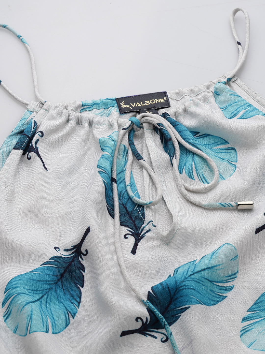 Valbone Western Wear For Women's Blue Leaves Printed Viscose Tie Pattern Jumpsuit