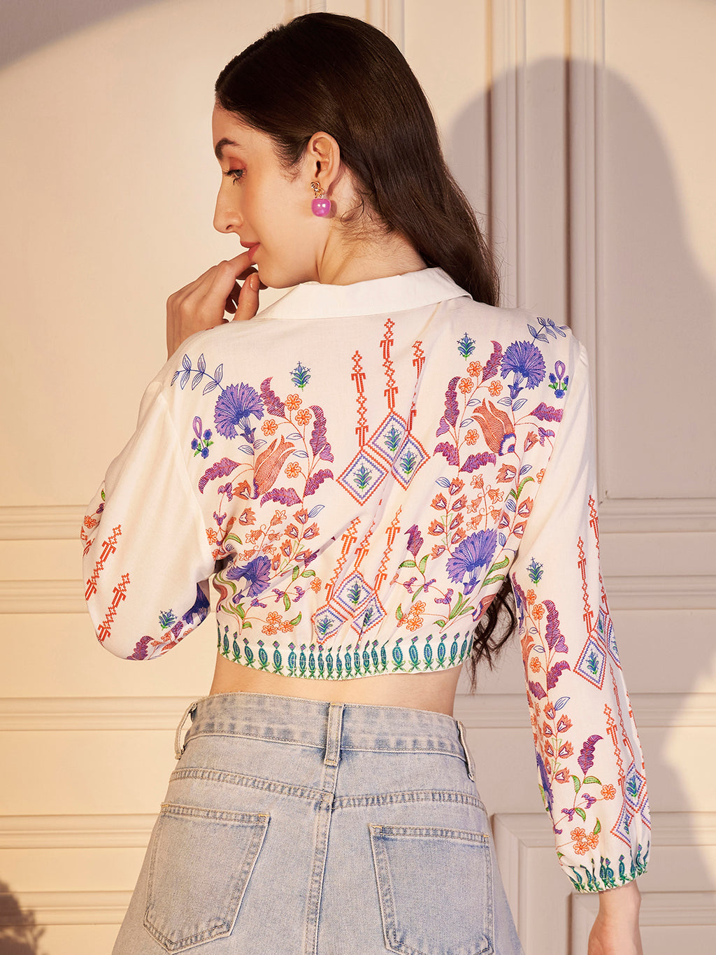 🌸 Floral Heritage Printed Viscose Crop Shirt