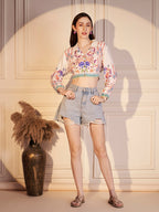 🌸 Floral Heritage Printed Viscose Crop Shirt