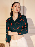🌶️ Spice Pop Printed Cotton Crop Shirt