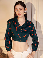 🌶️ Spice Pop Printed Cotton Crop Shirt