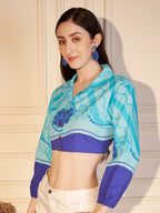 💙 Azure Wave Printed Cotton Crop Shirt