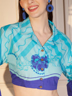 💙 Azure Wave Printed Cotton Crop Shirt