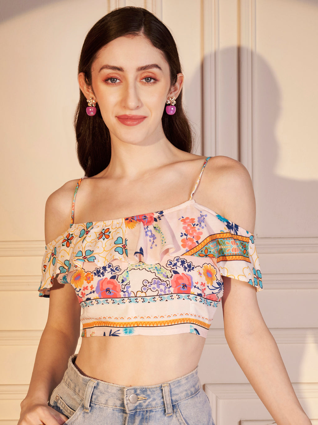 🌸 Boho Bloom Printed Viscose Crop Top