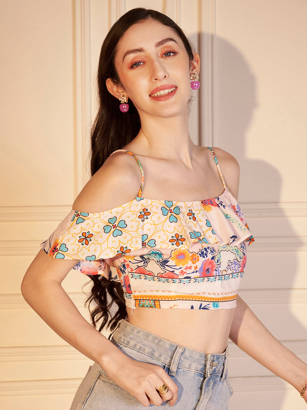 🌸 Boho Bloom Printed Viscose Crop Top