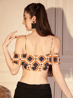 🧡 Retro Grid Printed Viscose Crop Top