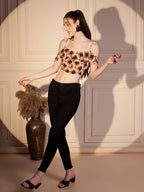 🧡 Retro Grid Printed Viscose Crop Top