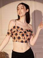 🧡 Retro Grid Printed Viscose Crop Top